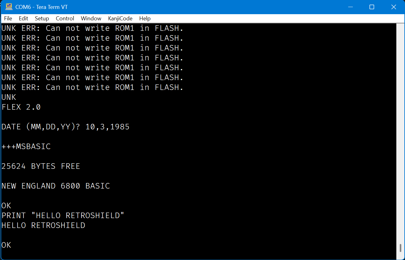 retroshield6800 running msbasic